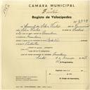 Registo de velocípede de marca Sprinter, com o nº 2895, em nome de Leonel da Silva Vistas, morador em Morelena.