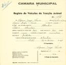 Registo de um veiculo de duas rodas tirado por dois animais de espécie muar destinado a transporte de mercadorias em nome de Cipriano Jorge Simões, morador na Abrunheira.