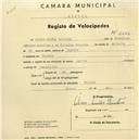 Registo de velocípede de marca Aprilia, com o nº 2524, em nome de Álvaro Simões Quintino, morador em Negrais.