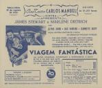 Programa do filme "Viagem Fantástica" com a participação de James Stewart, Marlene Dietrich, Glynis Johns, Jack Hawkins e Jeannette Scott.