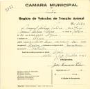 Registo de um veiculo de duas rodas tirado por dois animais de espécie asinina destinado a transporte de mercadorias em nome de Manuel António Patrício, morador na Azóia.