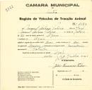 Registo de um veiculo de duas rodas tirado por dois animais de espécie asinina destinado a transporte de mercadorias em nome de Manuel António Patrício, morador na Azóia.