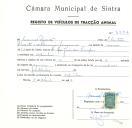 Registo de um veiculo de duas rodas tirado por dois animais de espécie asinina destinado a transporte de mercadorias em nome de Manuel Duarte, morador em Odrinhas.