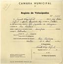 Registo de velocípede de marca Champion, com o nº 1685, em nome de Torcato Nunes Taful, morador em Pero Pinheiro.