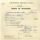 Registo de velocípede de marca Deka, com o nº 3688, em nome de Adelaide das Chagas Silva, moradora em Cacém.