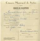 Registo de velocípede de marca Nacional, com o nº 8044, em nome de Fernando d'Assunção Rilhas, morador em Colares.