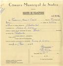 Registo de velocípede de marca União, com o nº 6432, em nome de Francisco Manuel Timóteo, morador em Várzea de Sintra.