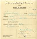 Registo de velocípede com o nº 7454, em nome de Manuel Francisco, morador em Queluz.