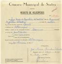 Registo de velocípede de marca Bronner, com o nº 6910, em nome de José Maria Martins Sebastião, morador em Albarraque.