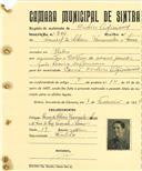 Registo de matricula de cocheiro profissional em nome de Manuel da Silveira Vasconcelos e Sousa, morador em Belas, com o nº de inscrição 830.