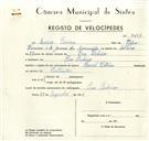 Registo de velocípede de marca Famel Vitória, com o nº 9457, em nome de Eurico Ferreira, morador em Pero Pinheiro.
