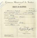 Registo de velocípede de marca Union, com o nº 5442, em nome de Casimiro Augusto, morador em Queluz.