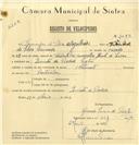 Registo de velocípede com o nº 7089, em nome de Domingos da Silva Magalhães, morador em Quinta da Piedade, Sintra.