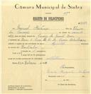 Registo de velocípede de marca Reinold, com o nº 6958, em nome de Manuel Antunes, morador em Cacém, Abelheira.