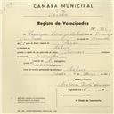 Registo de velocípede de marca Toman, com o nº 975, em nome de Henrique Domingos Cristovão, morador em Morelena.