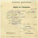 Registo de velocípede de marca Aprilia, com o nº 2523, em nome de Manuel Nunes Pereira, morador em Linhó.