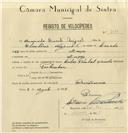 Registo de velocípede de marca Pombal, com o nº 8189, em nome de Armindo Duarte Miguel, morador em Anços.