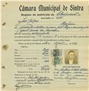 Registo de matricula de velocipedista em nome de José Calças, morador na Assafora, com o nº de inscrição 577.