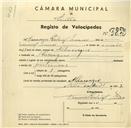 Registo de velocípede com o nº 3273, em nome de Francisco Gabriel Nunes, morador em Albarraque.