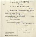 Registo de velocípede de marca Raleigh, com o nº 4408, em nome de Rui Fernando Proença de Oliveira, morador em Galamares.