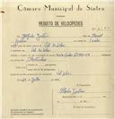 Registo de velocípede de marca Sachs, com o nº 8120, em nome de Alfredo Justino, morador em Vale de Lobos.