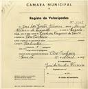 Registo de velocípede com o nº 1645, em nome de José dos Santos Ferreira, morador em Pero Pinheiro.