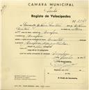 Registo de velocípede de marca Oriental, com o nº 2543, em nome de Fernando António Martins, morador em Assafora.