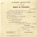 Registo de velocípede de marca Aprilia, com o nº 3049, em nome de Manuel Simões Janicas, morador em Negrais.