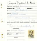 Registo de matricula de carroceiro em nome de Maria José Sapina, moradora em Faião, com o nº de inscrição 1896.