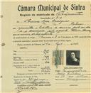 Registo de matricula de velocipedista em nome de Florinda Rosa Rodrigues, moradora em Colares, com o nº de inscrição 710.