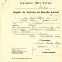 Registo de um veiculo de duas rodas tirado por dois animais de espécie bovina destinado a transporte de mercadorias em nome de João Vicente Alegre, morador em Magoito.