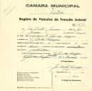 Registo de um veiculo de duas rodas tirado por um animal de espécie muar destinado a transporte de mercadorias em nome de José Vicente Jerónimo, morador em São João das Lampas.