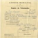 Registo de velocípede com o nº 3904, em nome de José Augusto, morador em Quinta dos Cavalheiros, Mem Martins.