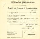 Registo de um veiculo de duas rodas tirado por dois animais de espécie asinina destinado a transporte de mercadorias em nome de Eduardo Baleia, morador em Odrinhas.