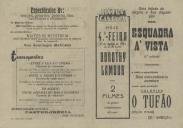 Programa do filme "Esquadra à vista" com a participação dos atores Dorothy Lamour, William Holden e E. Bra Clap e do filme "O Tufão" com a participação dos atores Dorothy Lamour e Robert Preston.