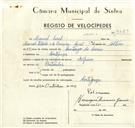 Registo de velocípede de marca Alpino, com o nº 9383, em nome de Manuel Leal, morador em Cortegaça.