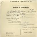 Registo de velocípede de marca Bottechia, com o nº 788, em nome de Augusto Caldeira, morador em Sintra.