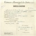 Registo de velocípede de marca L.R.S. Especial, com o nº 4733, em nome de Américo Antunes Penedo, morador em Montelavar.