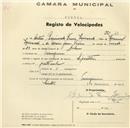 Registo de velocípede com o nº 43, em nome de Artur Raimundo Viana Miranda, morador em Colares.