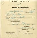 Registo de velocípede de marca Oriental, com o nº 1556, em nome de Alípio Conceição Duarte, morador em Cabriz.