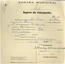 Registo de velocípede de marca ,Elio com o nº 379, em nome de Domingos João Pereira, morador em Fontanelas.