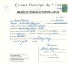 Registo de um veiculo de duas rodas tirado por um animal de espécie asinina destinado a transporte de mercadorias em nome de Manuel Cardoso, morador no Casal de Pego Longo, Belas.