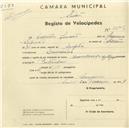 Registo de velocípede de marca Olympique, com o nº 2856, em nome de António Simões, morador em Lameiras.