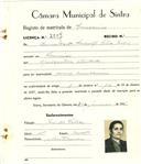 Registo de matricula de carroceiro em nome de <span class="hilite">Bernardina</span> Conceição Silva Jorge, moradora em Lameiras, com o nº de inscrição 2067.