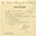 Registo de velocípede de marca Cycles Oriental, com o nº 5859, em nome de José Antunes da Cruz, morador em Praia das Maçãs.