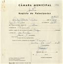 Registo de velocípede de marca Origan, com o nº 4427, em nome de Carlos Alberto Pinho, morador em Francos.