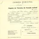 Registo de um veiculo de duas rodas tirado por dois animais de espécie asinina destinado a transporte de mercadorias em nome de António da Silva Louro, morador em Alvarinhos.