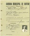 Registo de matricula de velocipedista em nome de Feliciano Domingos Duarte, morador em Lameiras, com o nº de inscrição 1872.