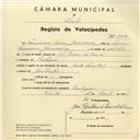 Registo de velocípede de marca Cycles Pombal, com o nº 3832, em nome de Francisco Pedro Bandarra, morador em Pexilgais.