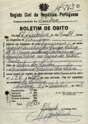 Boletim de óbito de Maria Aurélia dos Santos Silva, moradora em Vila Verde, sepultada no coval nº 7830, do cemitério de S. Marçal.